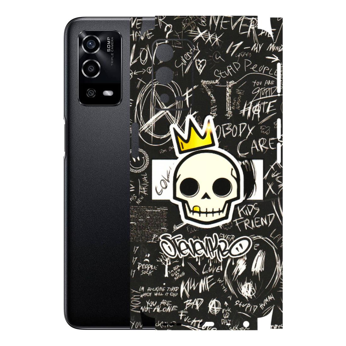 Oppo Phone Skins (All Models) - Funny Skull Black Chalk Grafitti - 3D Embossed Finish (L-22) Oppo A55 4G