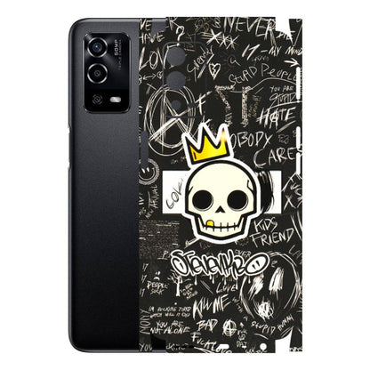 Oppo Phone Skins (All Models) - Funny Skull Black Chalk Grafitti - 3D Embossed Finish (L-22) Oppo A55 4G