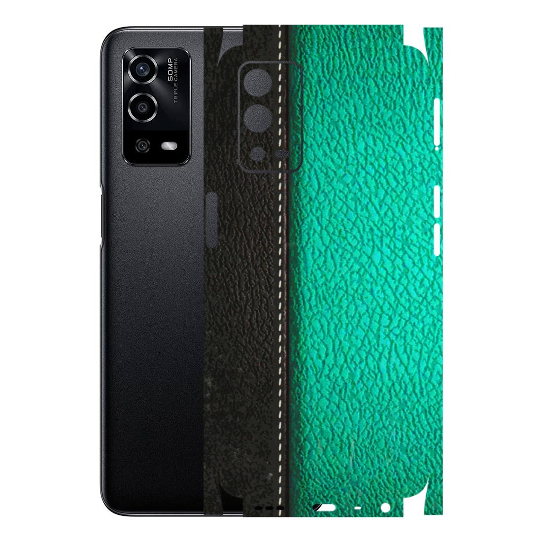 Oppo Phone Skins (All Models) - Black Green Dual Leather Stich - 3D Embossed Finish (L-233) Oppo A55 4G