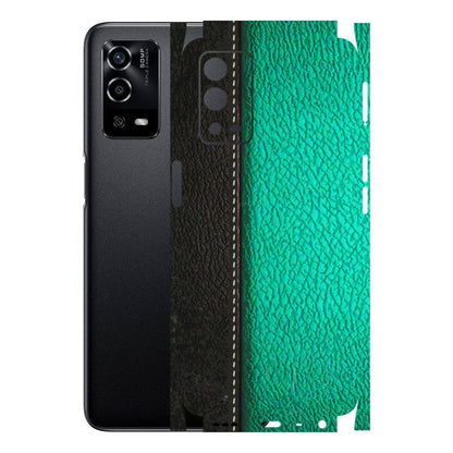 Oppo Phone Skins (All Models) - Black Green Dual Leather Stich - 3D Embossed Finish (L-233) Oppo A55 4G