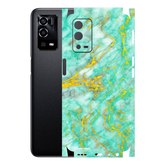 OPPO Phone Skins (All Models) - Green And Gold Marble Feel - Matte Finish (M-16) Oppo A55 4G