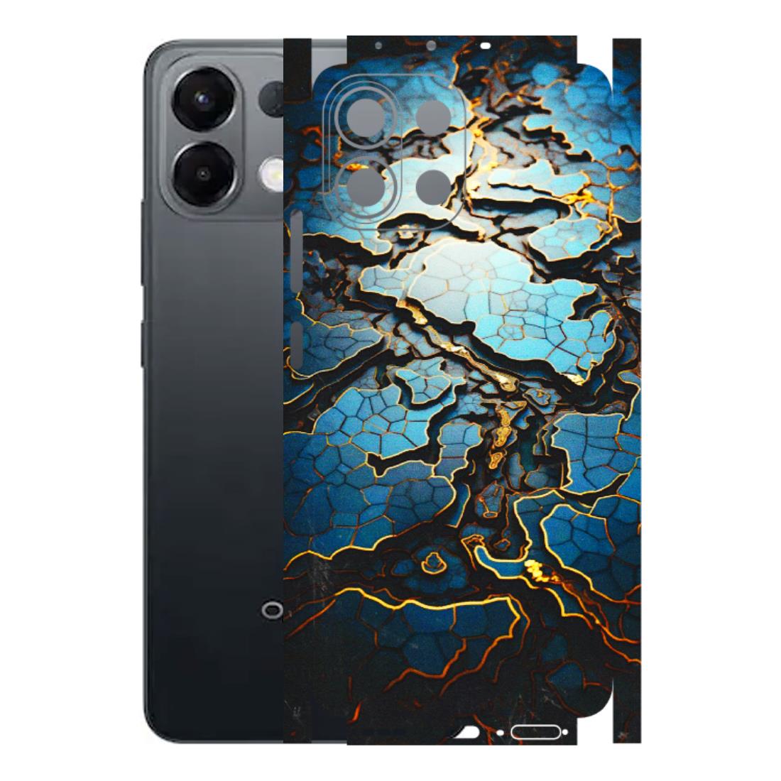 OPPO Phone Skins 2025 (All Models) - Blue Gold Abstract - 3D Embossed Finish (L-11) Oppo K13 5G