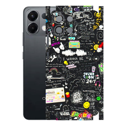 OPPO Phone Skins 2025 (All Models) - Black Creatives Doodles - 3D Embossed Finish (L-311) Oppo K13 5G