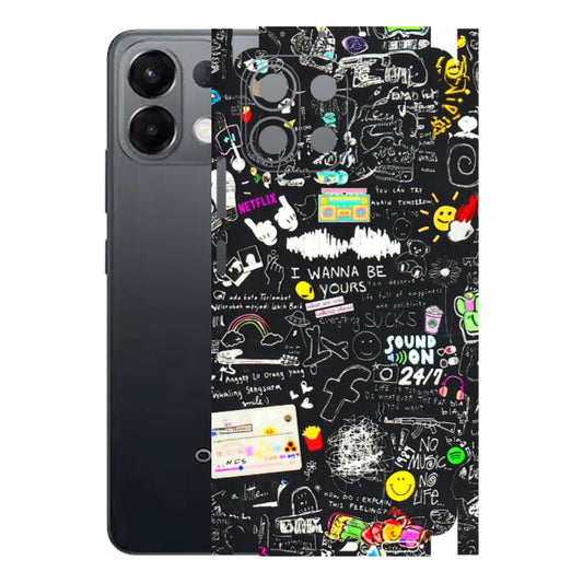 OPPO Phone Skins 2025 (All Models) - Black Creatives Doodles - 3D Embossed Finish (L-311) Oppo K13 5G