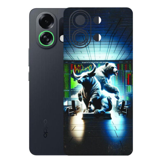 OPPO Phone Skins 2025 (All Models) - Stock Market Sensex Bear vs Bulls - 3D Embossed Finish (L-15) Oppo K13 Turbo 5G