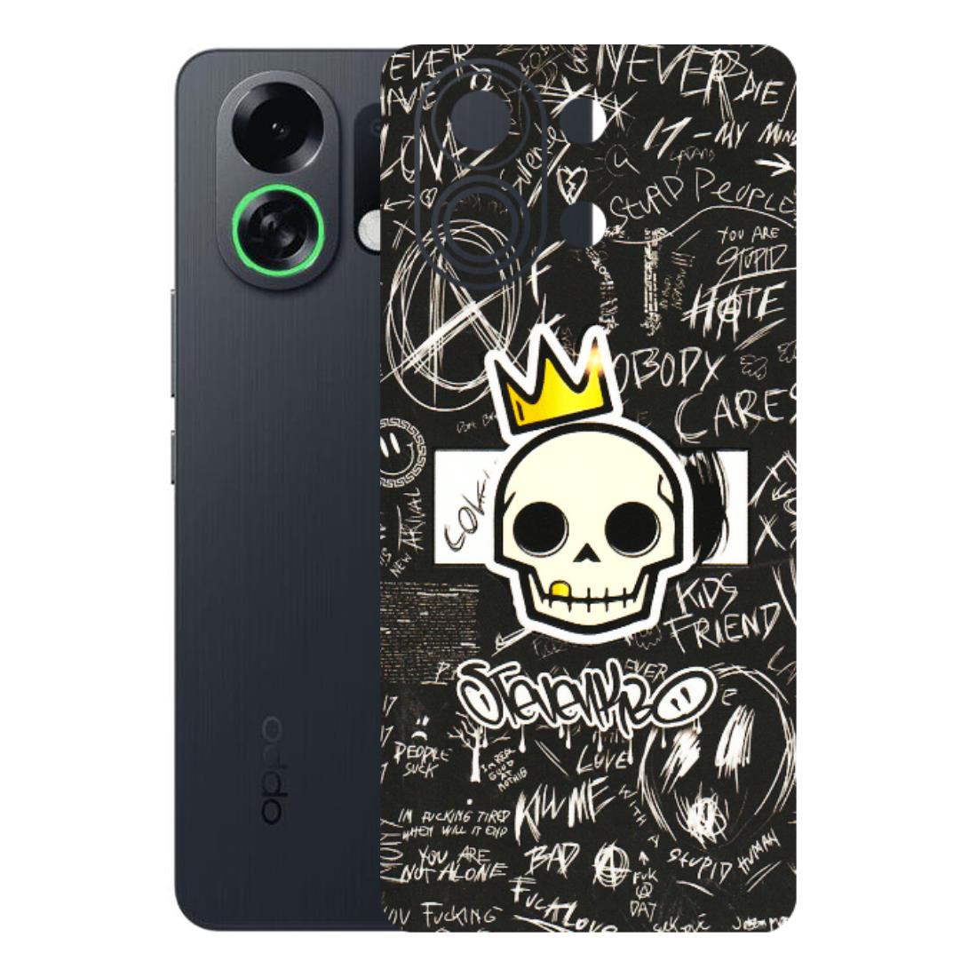 OPPO Phone Skins 2025 (All Models) - Funny Skull Black Chalk Grafitti - 3D Embossed Finish (L-22) Oppo K13 Turbo 5G