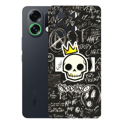 OPPO Phone Skins 2025 (All Models) - Funny Skull Black Chalk Grafitti - 3D Embossed Finish (L-22) Oppo K13 Turbo 5G