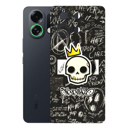 OPPO Phone Skins 2025 (All Models) - Funny Skull Black Chalk Grafitti - 3D Embossed Finish (L-22) Oppo K13 Turbo 5G
