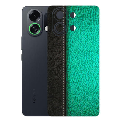 OPPO Phone Skins 2025 (All Models) - Black Green Dual Leather Stich - 3D Embossed Finish (L-233) Oppo K13 Turbo 5G