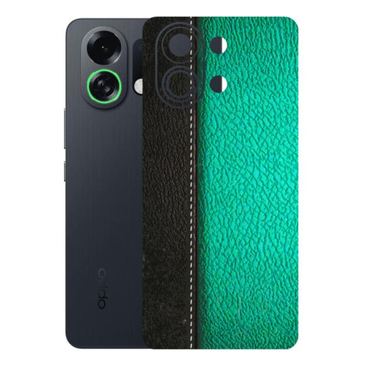 OPPO Phone Skins 2025 (All Models) - Black Green Dual Leather Stich - 3D Embossed Finish (L-233) Oppo K13 Turbo 5G