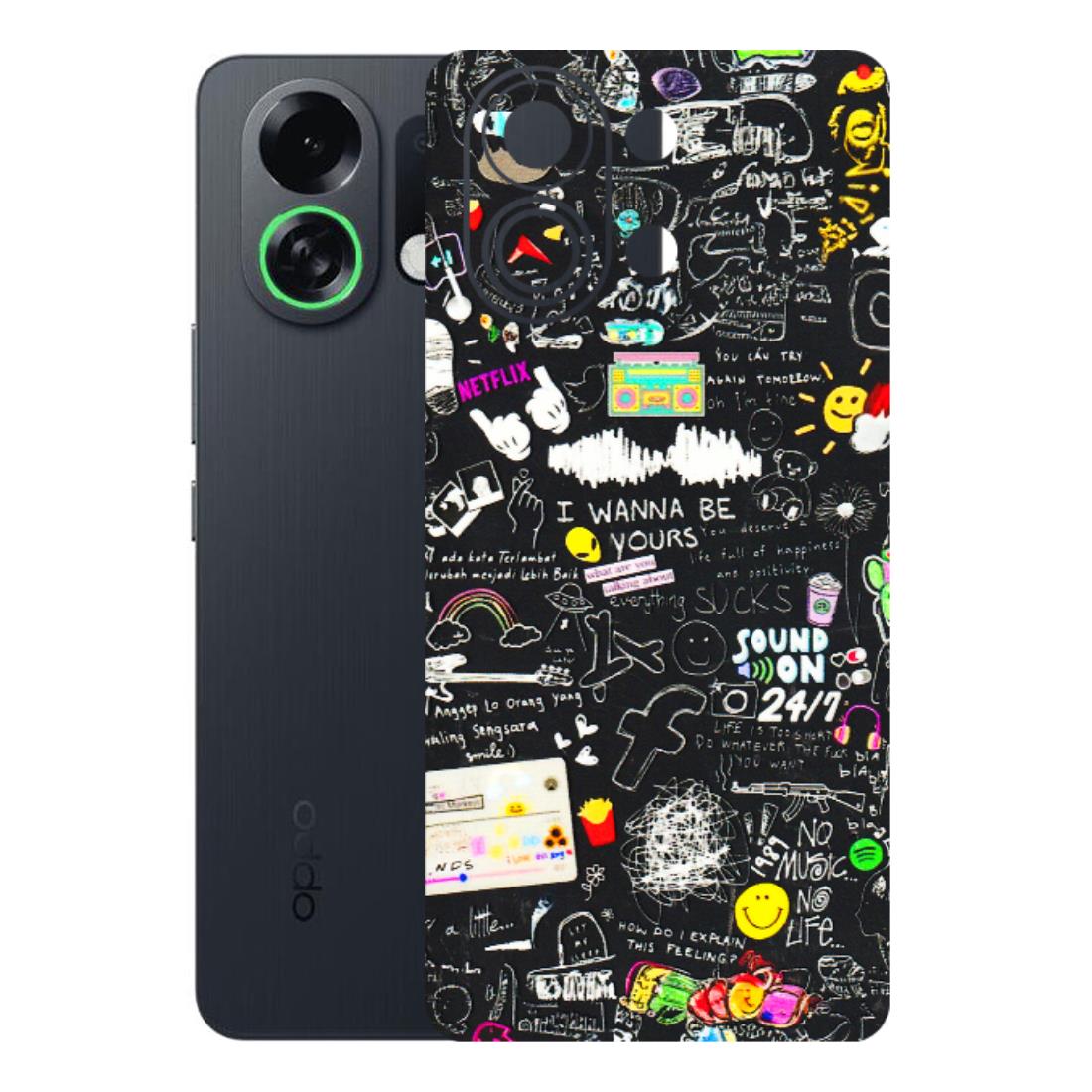 OPPO Phone Skins 2025 (All Models) - Black Creatives Doodles - 3D Embossed Finish (L-311) Oppo K13 Turbo 5G
