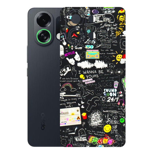 OPPO Phone Skins 2025 (All Models) - Black Creatives Doodles - 3D Embossed Finish (L-311) Oppo K13 Turbo 5G