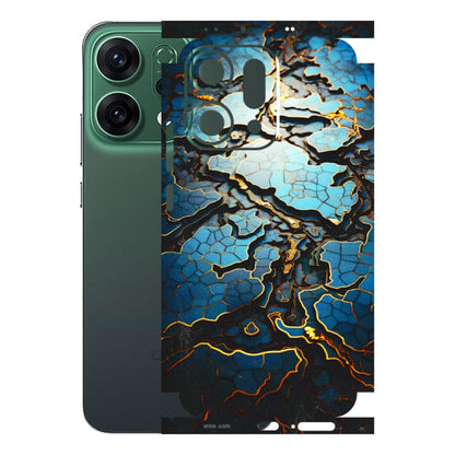 OPPO Phone Skins 2025 (All Models) - Blue Gold Abstract - 3D Embossed Finish (L-11) Oppo Reno 14 5G