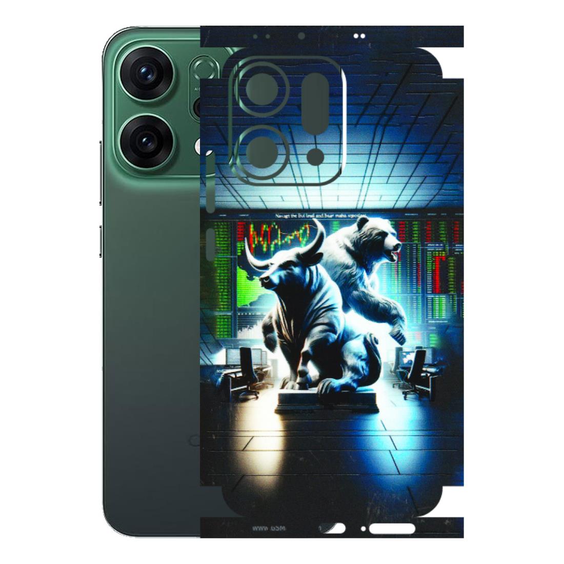OPPO Phone Skins 2025 (All Models) - Stock Market Sensex Bear vs Bulls - 3D Embossed Finish (L-15) Oppo Reno 14 5G