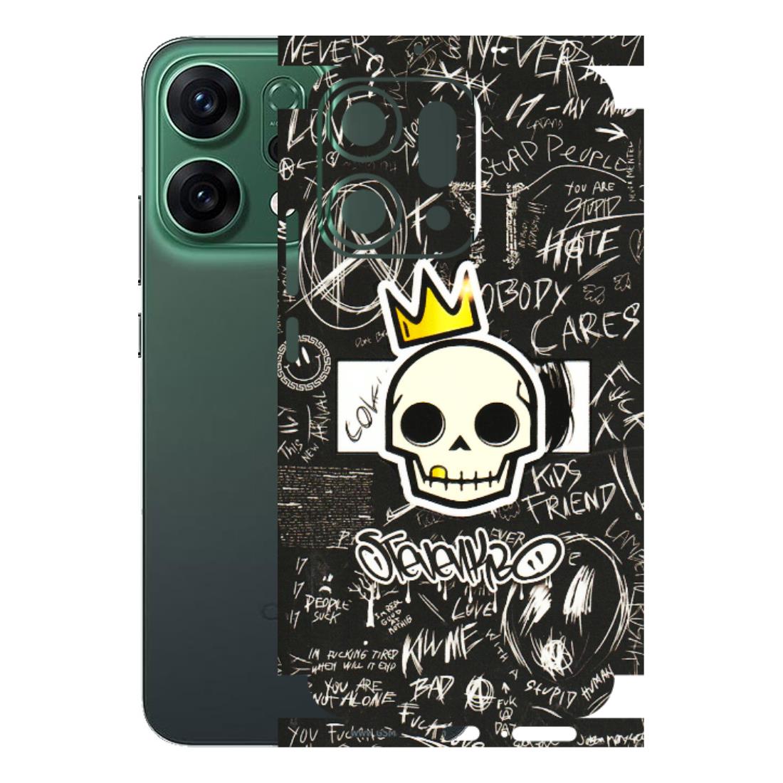 OPPO Phone Skins 2025 (All Models) - Funny Skull Black Chalk Grafitti - 3D Embossed Finish (L-22) Oppo Reno 14 5G