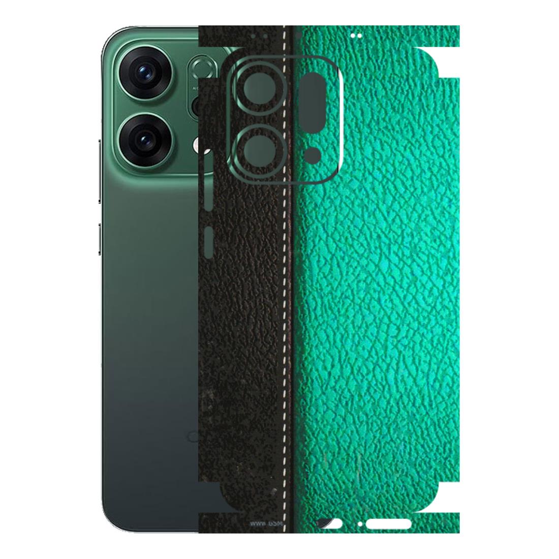 OPPO Phone Skins 2025 (All Models) - Black Green Dual Leather Stich - 3D Embossed Finish (L-233) Oppo Reno 14 5G