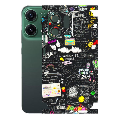 OPPO Phone Skins 2025 (All Models) - Black Creatives Doodles - 3D Embossed Finish (L-311) Oppo Reno 14 5G