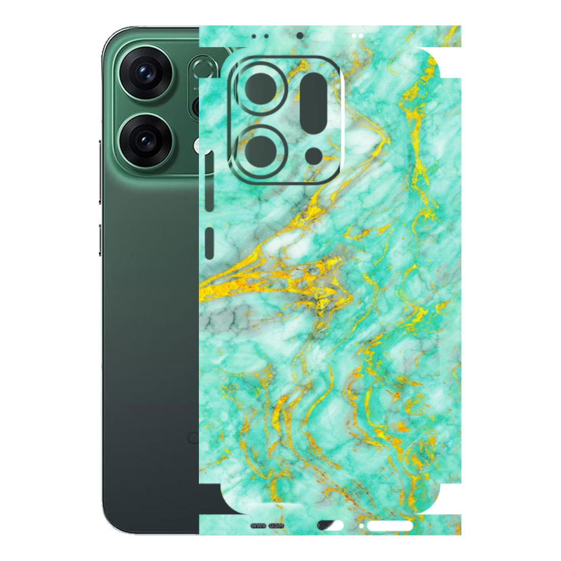 OPPO Phone Skins 2025 (All Models) - Green And Gold Marble Feel - Matte Finish (M-16) Oppo Reno 14 5G