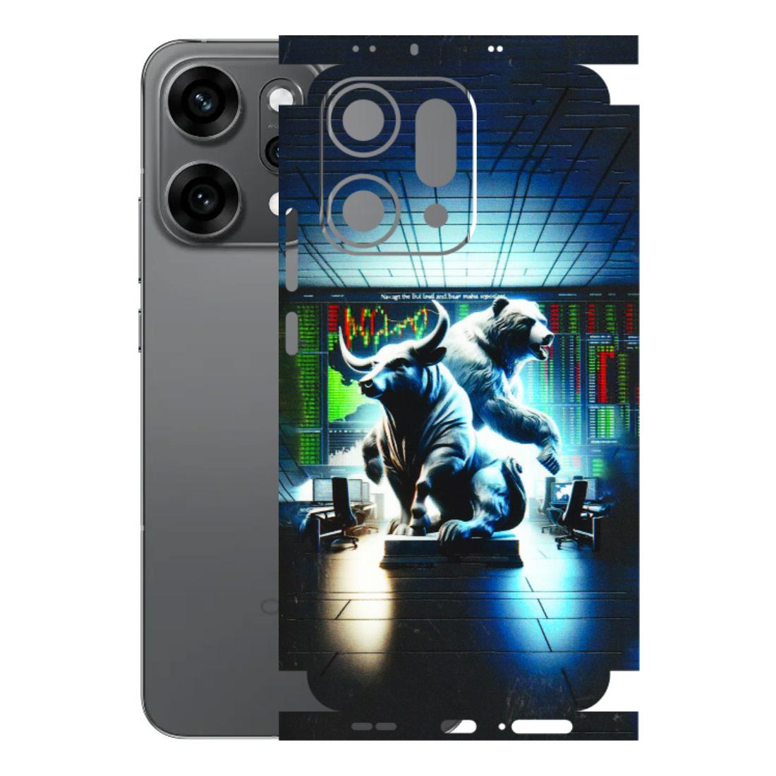 OPPO Phone Skins 2025 (All Models) - Stock Market Sensex Bear vs Bulls - 3D Embossed Finish (L-15) Oppo Reno 14 Pro 5G