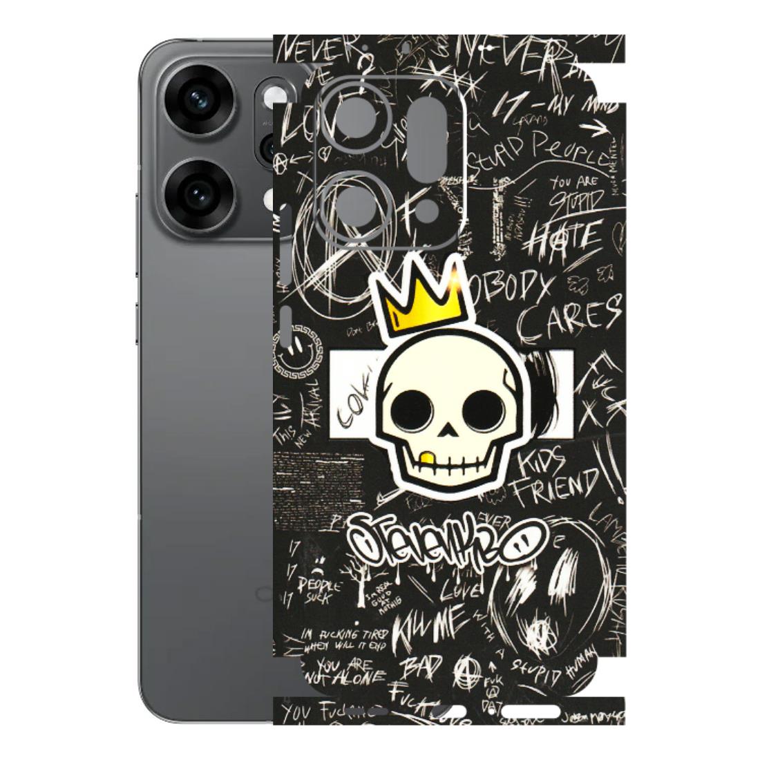 OPPO Phone Skins 2025 (All Models) - Funny Skull Black Chalk Grafitti - 3D Embossed Finish (L-22) Oppo Reno 14 Pro 5G