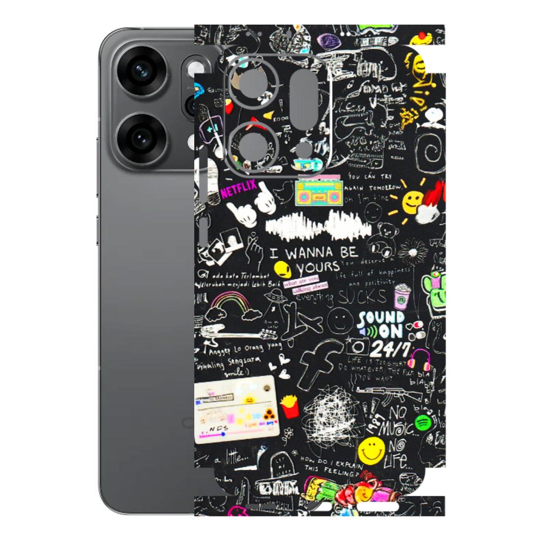 OPPO Phone Skins 2025 (All Models) - Black Creatives Doodles - 3D Embossed Finish (L-311) Oppo Reno 14 Pro 5G