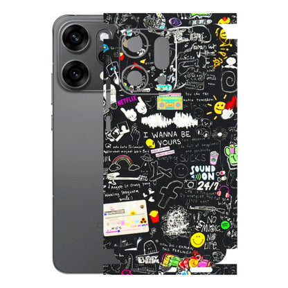 OPPO Phone Skins 2025 (All Models) - Black Creatives Doodles - 3D Embossed Finish (L-311) Oppo Reno 14 Pro 5G