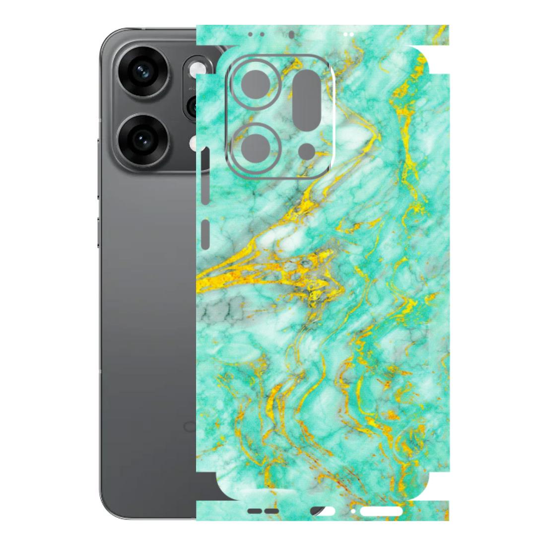 OPPO Phone Skins 2025 (All Models) - Green And Gold Marble Feel - Matte Finish (M-16) Oppo Reno 14 Pro 5G