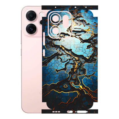 OPPO Phone Skins 2025 (All Models) - Blue Gold Abstract - 3D Embossed Finish (L-11) Oppp Reno 14F 5G