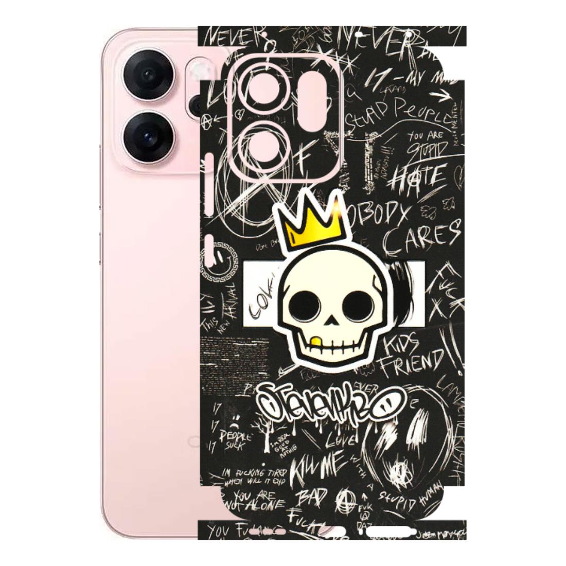 OPPO Phone Skins 2025 (All Models) - Funny Skull Black Chalk Grafitti - 3D Embossed Finish (L-22) Oppp Reno 14F 5G