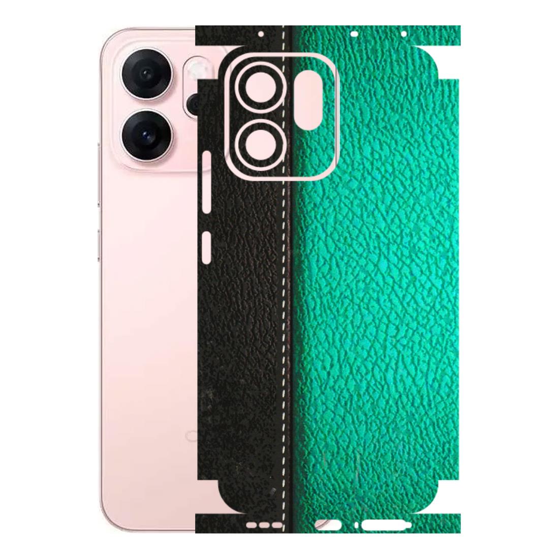 OPPO Phone Skins 2025 (All Models) - Black Green Dual Leather Stich - 3D Embossed Finish (L-233) Oppp Reno 14F 5G