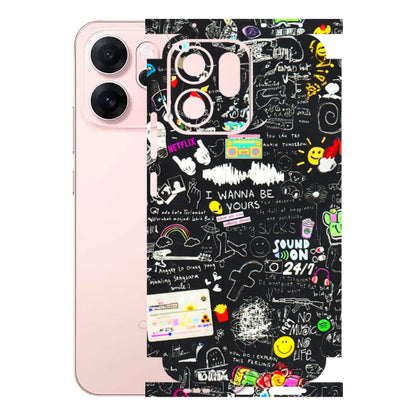 OPPO Phone Skins 2025 (All Models) - Black Creatives Doodles - 3D Embossed Finish (L-311) Oppp Reno 14F 5G