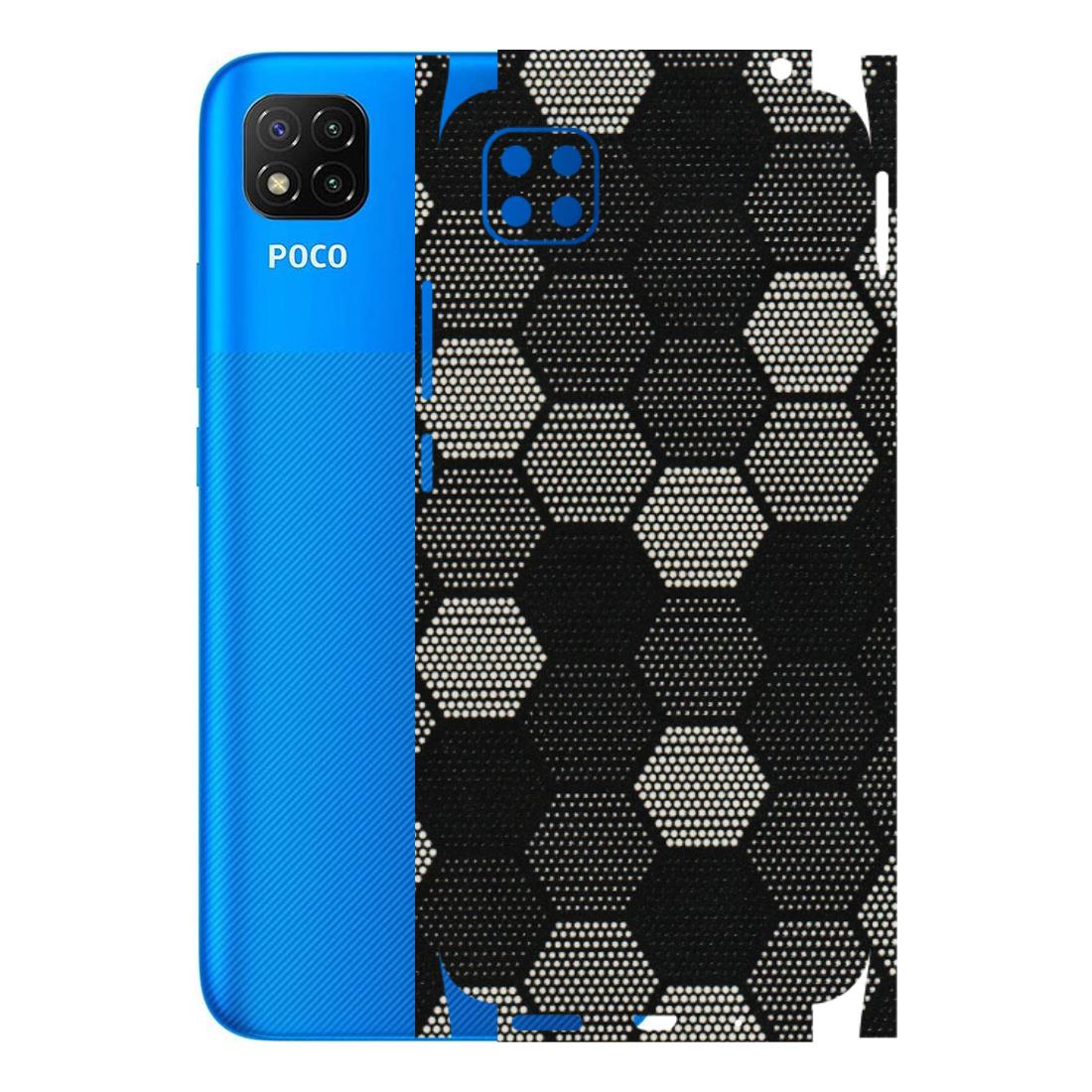 POCO Phone Skins (All Models) - Black & White Dotted Honeycomb Texture - 3D Embossed Finish (L-202) Poco C3