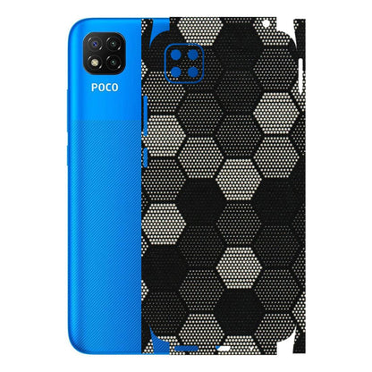 POCO Phone Skins (All Models) - Black & White Dotted Honeycomb Texture - 3D Embossed Finish (L-202) Poco C3