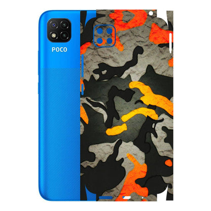 POCO Phone Skins (All Models) - Orange Camouflage - 3D Embossed Finish (L-204) Poco C3