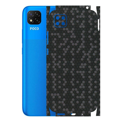 POCO Phone Skins (All Models) - Black Grey Honeycomb Sober - 3D Embossed Finish (L-85) Poco C3