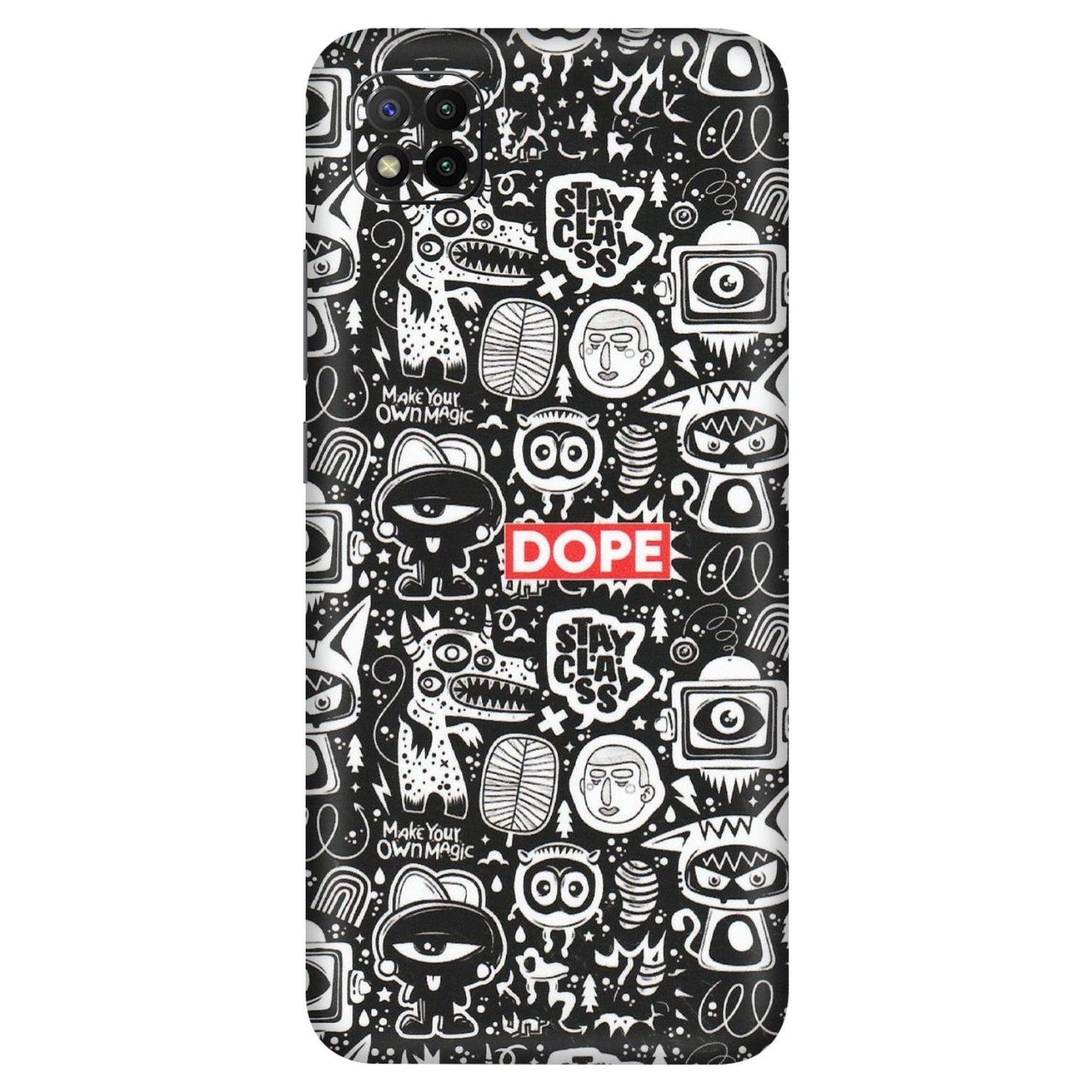POCO Phone Skins (All Models) - Dope Stay Classy Black Doodles - Matte Finish (M-126) Poco C3