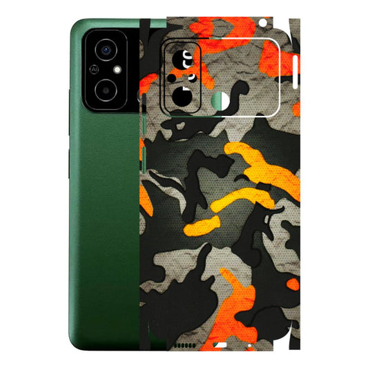 POCO Phone Skins (All Models) - Orange Camouflage - 3D Embossed Finish (L-204) Poco C55