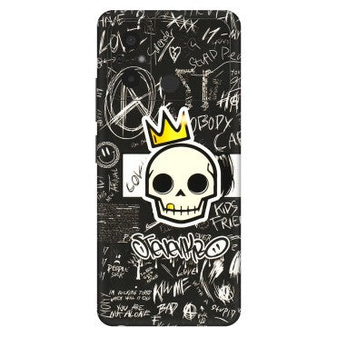 POCO Phone Skins (All Models) - Funny Skull Black Chalk Grafitti - 3D Embossed Finish (L-22) Poco C55