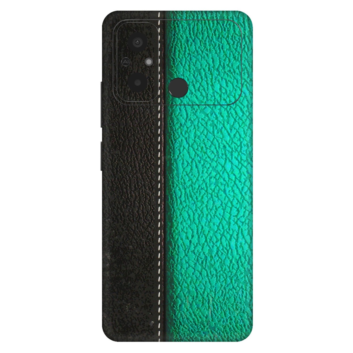 POCO Phone Skins (All Models) - Black Green Dual  Leather Stich - 3D Embossed Finish (L-233) Poco C55