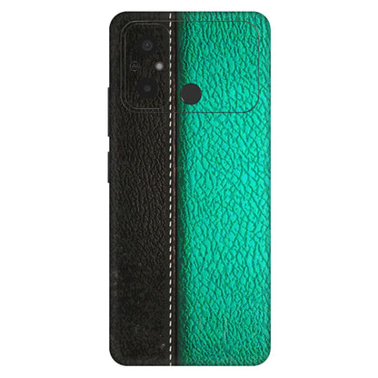POCO Phone Skins (All Models) - Black Green Dual  Leather Stich - 3D Embossed Finish (L-233) Poco C55