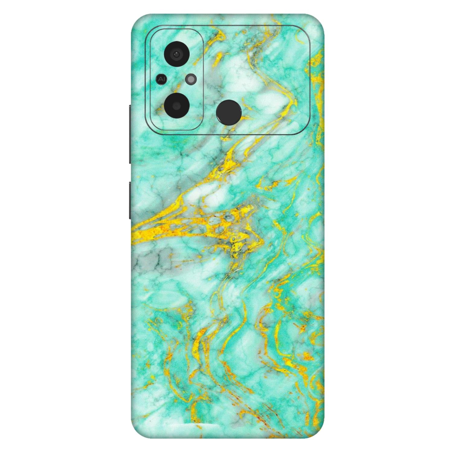POCO Phone Skins (All Models) - Green And Gold Marble Feel - Matte Finish (M-16) Poco C55