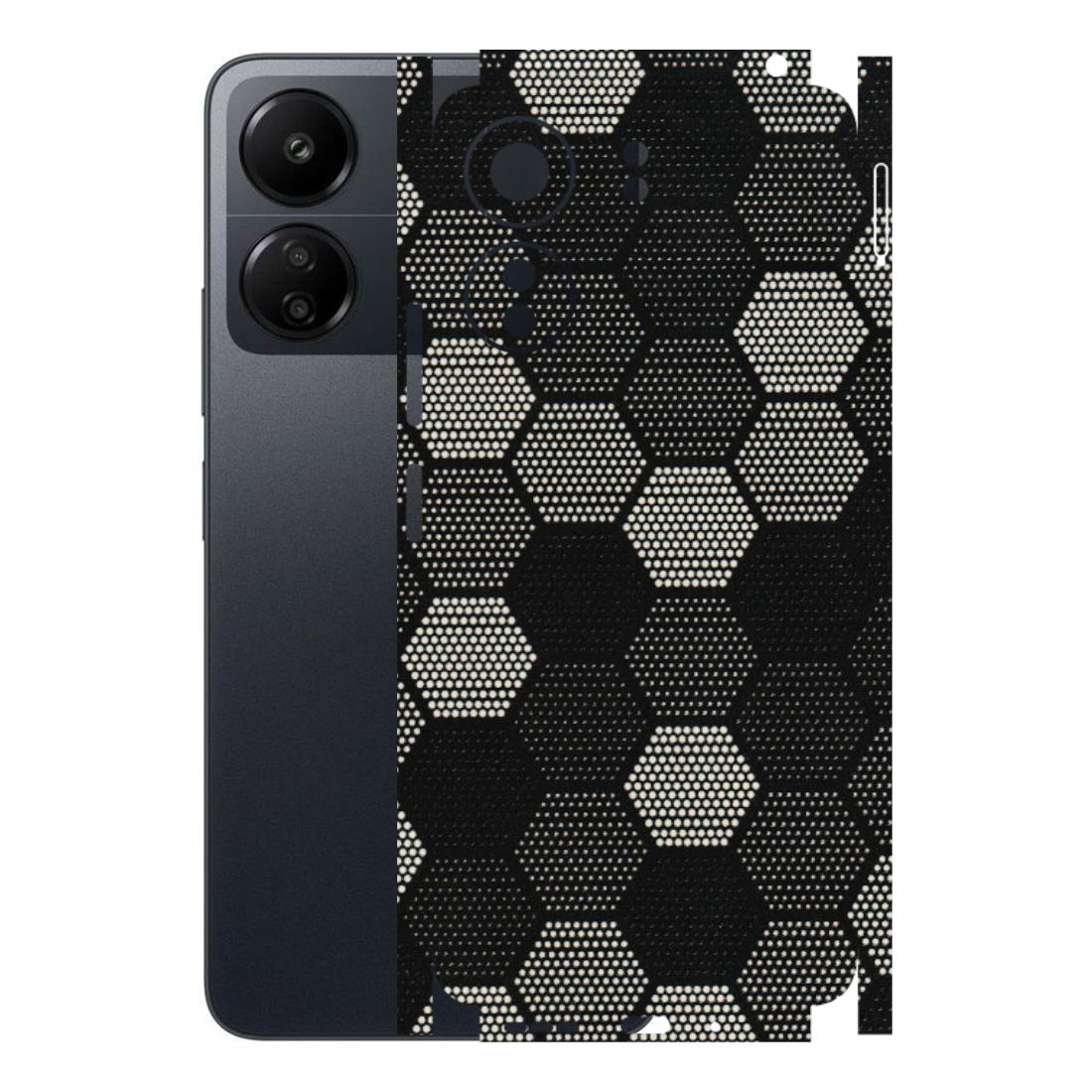 POCO Phone Skins (All Models) - Black & White Dotted Honeycomb Texture - 3D Embossed Finish (L-202) Poco C65