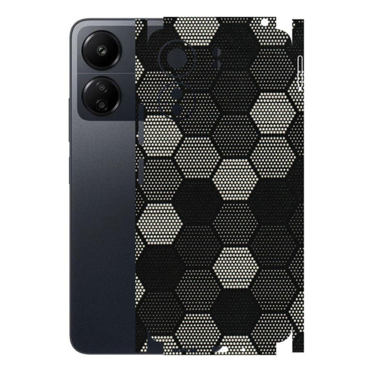POCO Phone Skins (All Models) - Black & White Dotted Honeycomb Texture - 3D Embossed Finish (L-202) Poco C65