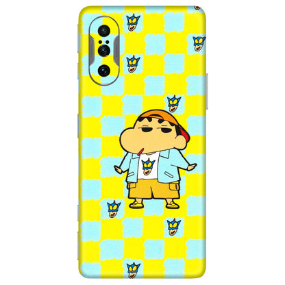POCO Phone Skins (All Models) - Yellow Blue Shinchan Cute - 3D Embossed Finish (L-221) Poco F3 GT (5G)