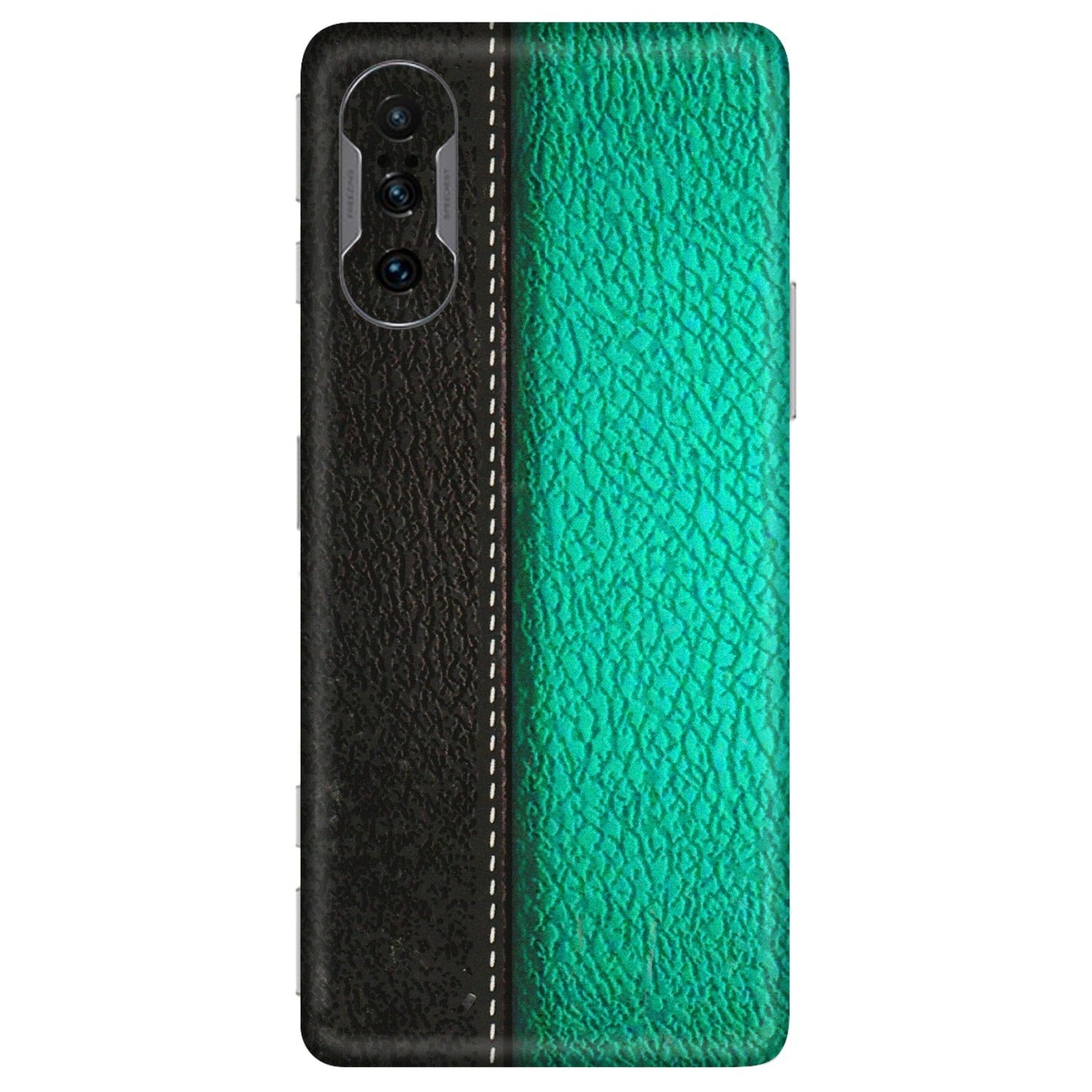 POCO Phone Skins (All Models) - Black Green Dual  Leather Stich - 3D Embossed Finish (L-233) Poco F3 GT (5G)