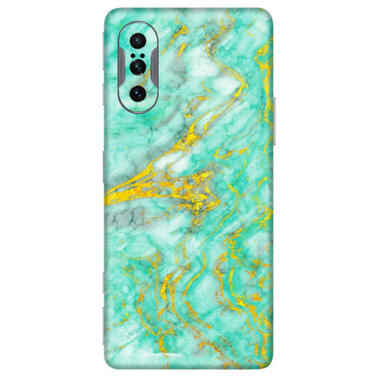 POCO Phone Skins (All Models) - Green And Gold Marble Feel - Matte Finish (M-16) Poco F3 GT (5G)
