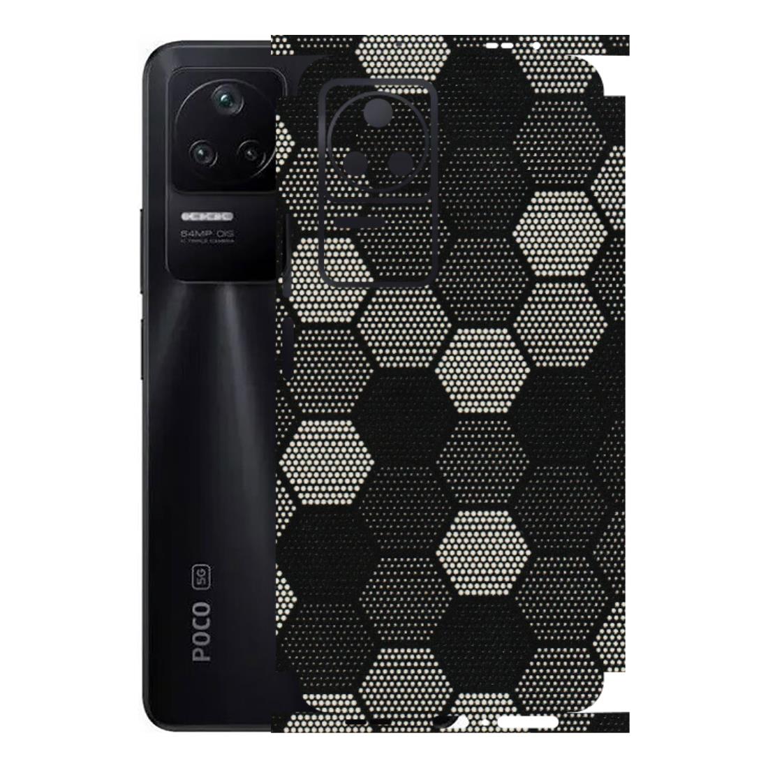 POCO Phone Skins (All Models) - Black & White Dotted Honeycomb Texture - 3D Embossed Finish (L-202) Poco F4 (5G)