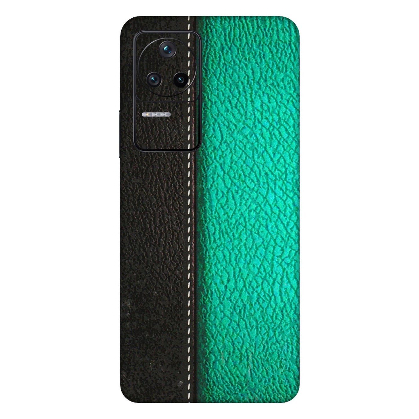 POCO Phone Skins (All Models) - Black Green Dual  Leather Stich - 3D Embossed Finish (L-233) Poco F4 (5G)