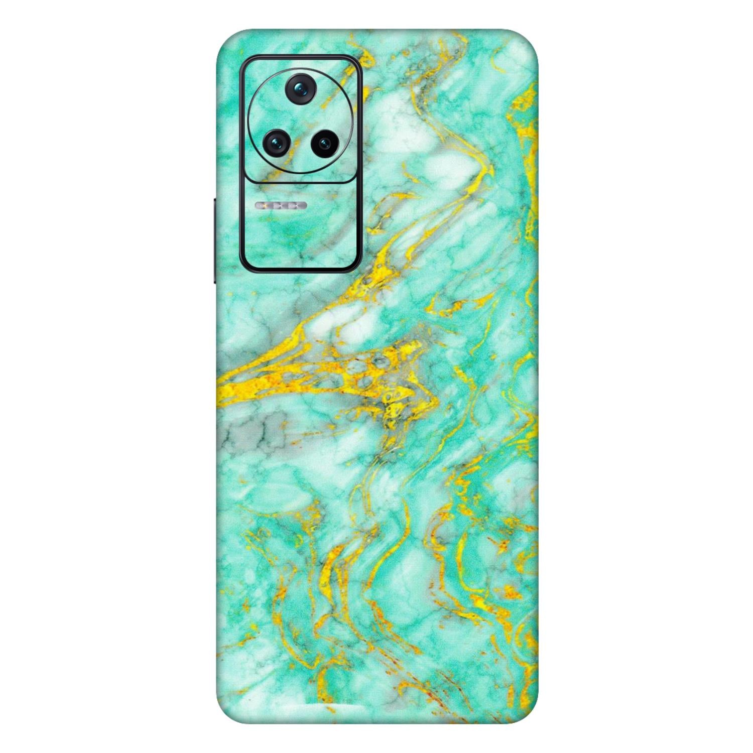 POCO Phone Skins (All Models) - Green And Gold Marble Feel - Matte Finish (M-16) Poco F4 (5G)