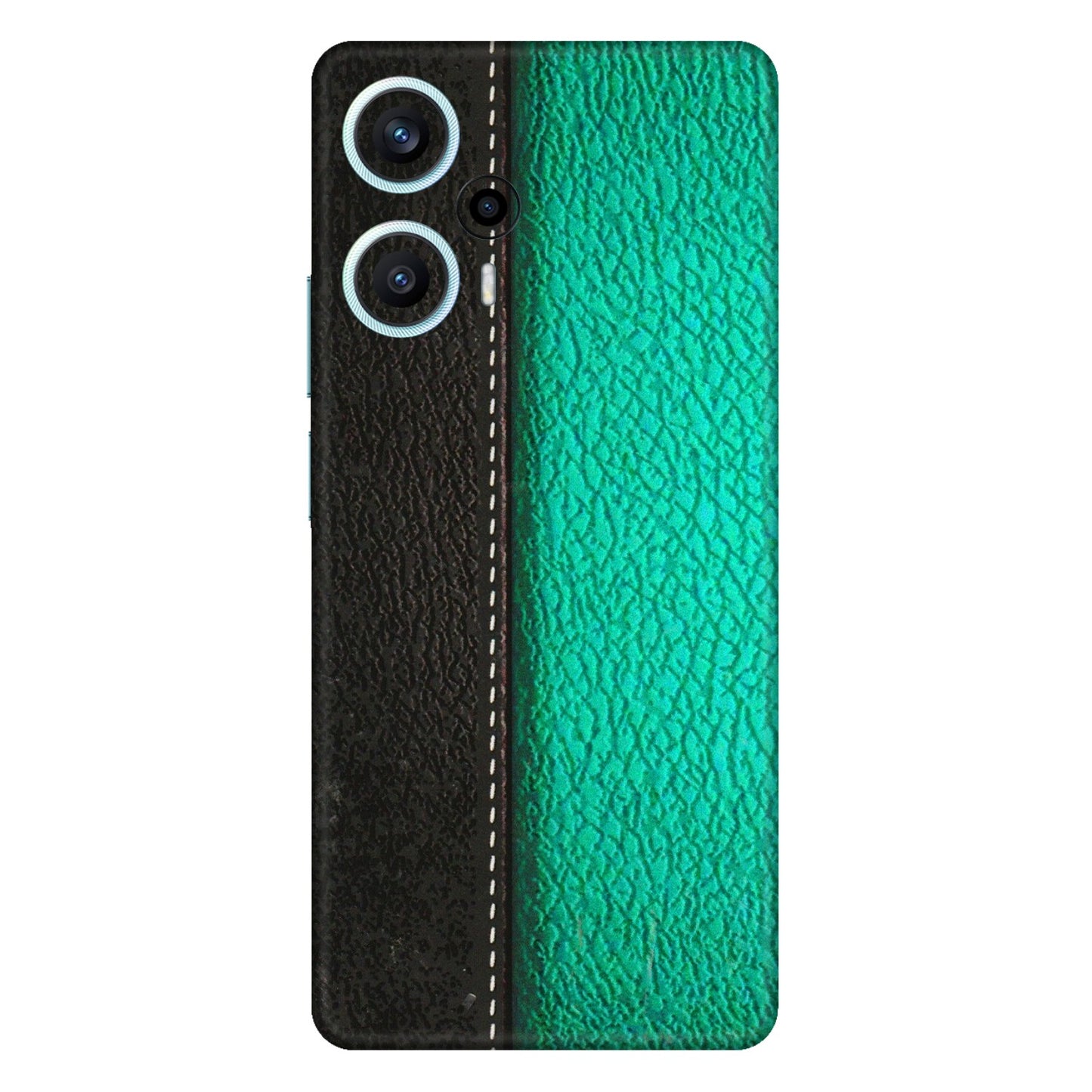 POCO Phone Skins (All Models) - Black Green Dual  Leather Stich - 3D Embossed Finish (L-233) Poco F5 (5G)